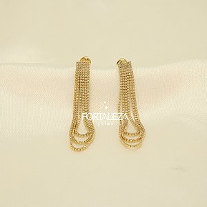 Brinco de Franja em Cascata Cravejado Banhado a Ouro 18k