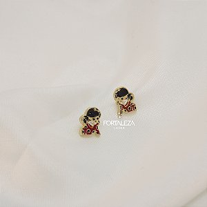 Brinco Ladybug com Resina Banhado a Ouro 18k