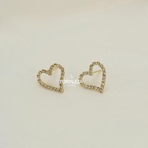 Brinco de Coração Cravejado em Zircônia Banhado a Ouro 18k