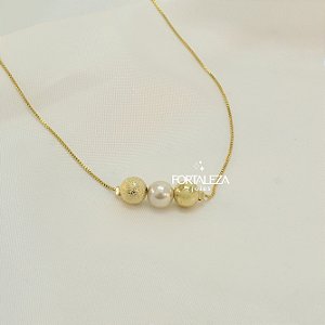 Gargantilha com Três Bolinhas Banhado a Ouro 18k