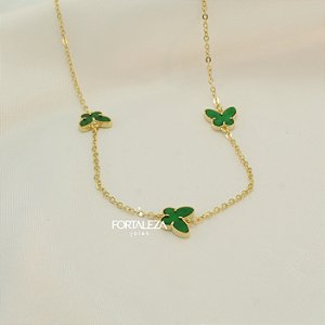 Gargantilha de Borboletas com Resina Banhado a Ouro 18k