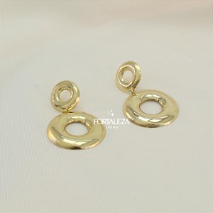 Brinco Círculos Polidos e Detalhe Fosco Banhado a Ouro 18k