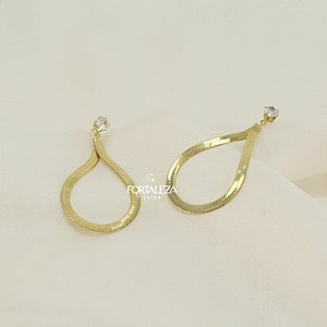 Brinco Gota com Corrente Laminada Banhado a Ouro 18k