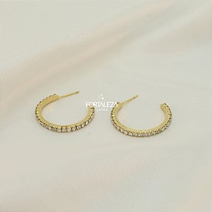 Brinco Argola Cravejado em Zircônia Banhado a Ouro 18k