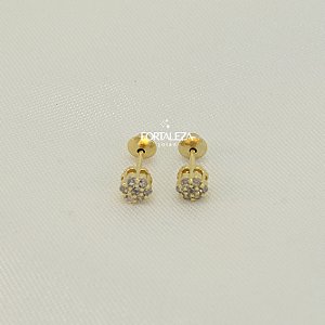 Brinco Flor de Zircônia Cristal Banhado a Ouro 18k