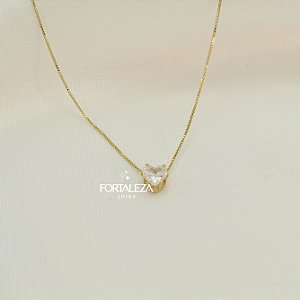 Gargantilha Coração com Zircônia Cristal Banhado a Ouro 18k