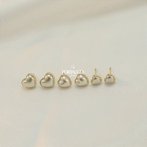 Brinco em Trio Coração Perolado Banhado a Ouro 18k