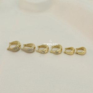 Brinco Argola em Trio Cravejada Banhado a Ouro 18k