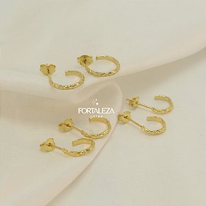 Brinco Argola em Trio Texturizado Banhado a Ouro 18k