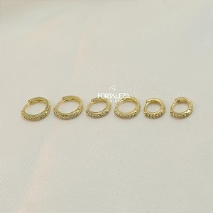 Brinco Argola em Trio Cravejado e Banhado a Ouro 18k