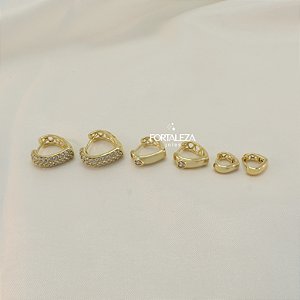 Brinco Argola em Trio com Zircônia Banhado a Ouro 18k