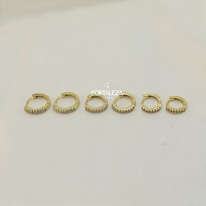 Brinco Argola em Trio Cravejado Banhado a Ouro 18k