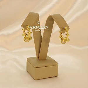 Brinco Argola com Zircônia Cristal Banhado a Ouro 18k