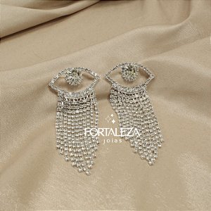 Brinco Olho com Franja Cravejado em Zircônia Banhado a Prata