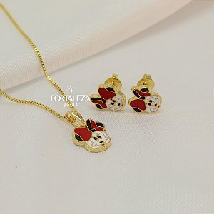 Conjunto Minnie Resinada Banhado a Ouro 18k