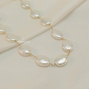 Gargantilha de Pérola Botão Banhado a Ouro 18k