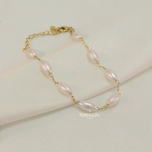 Pulseira com Pérolas Ovais Médias Banhado a Ouro 18k