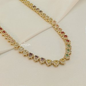 Gargantilha de Corações Cravejada em Zircônia Banhado a Ouro 18k