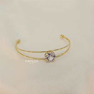 Bracelete Cuff de Aro Duplo e Zircônia Banhado a Ouro 18k