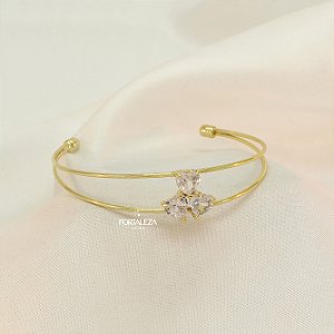 Bracelete Cuff com Corações de Zircônia Banhado a Ouro 18k