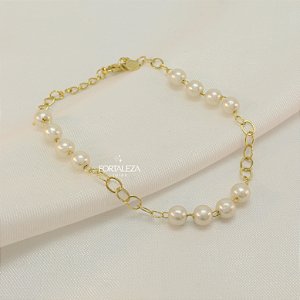 Pulseira com Detalhe de Pérola Banhado a Ouro 18k