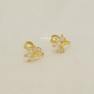 Brinco de Pressão de  Arvore com Zircônias de Cristal Banhado a Ouro 18k