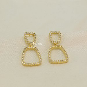 Brinco Geométrico Cravejado Banhado a Ouro 18k