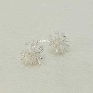 Brinco Dente de Leão com Zircônia Banhado a Prata