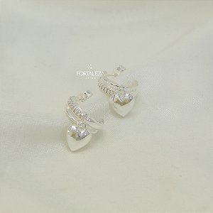 Brinco Argola com Pingente Coração Banhado em Prata