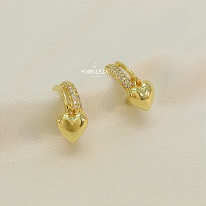 Brinco Argola com Pingente Coração Banhado a Ouro 18k