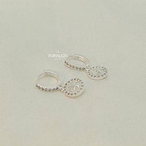 Brinco Argola com Pingente Árvore da Vida Banhado em Prata