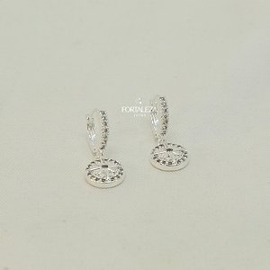 Brinco Argola com Pingente Estrela Octagrama Banhado em Prata