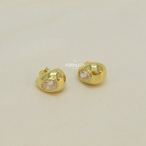 Brinco Meia Argola com Zircônia Banhado em Ouro 18k