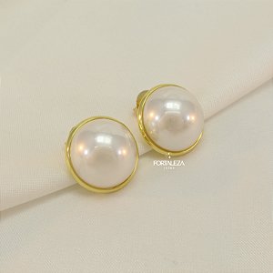 Brinco Meia Pérola Banhado a Ouro 18k
