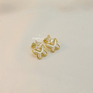 Brinco Borboleta Perolada Banhado a Ouro 18k