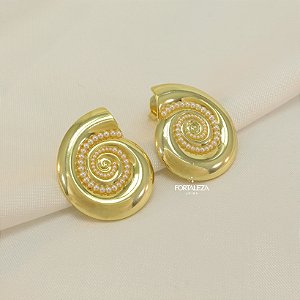 Brinco Caracol com Mini Pérolas Banhado a Ouro 18k