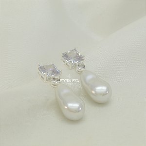 Brinco de Pérola Barroca com Zircônia Banhado a Prata