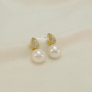 Brinco de Pérola com Zircônia Banhado a Ouro 18k