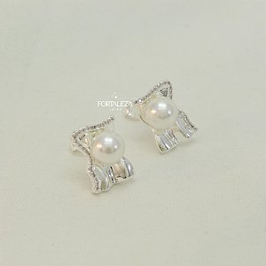 Brinco Orgânico Pérola Banhado a Prata