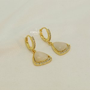Brinco Argola Cravejado com Pingente de Triangulo Madrepérola Banhado Ouro18k