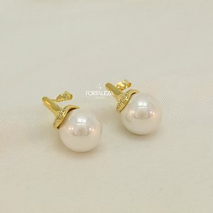 Brinco de Pérola Esmaltada Banhado a Ouro 18k