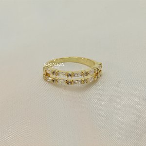 Anel com Detalhe Duplo em Zircônia Banhado a Ouro 18k