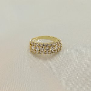 Anel Pavê com Zircônia Cristal Banhado a Ouro 18k