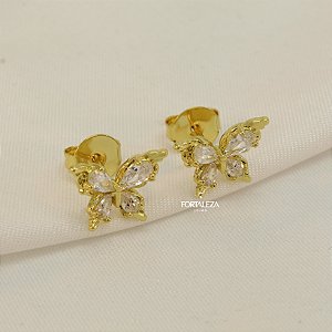 Brinco Borboleta Cravejada Banhado a Ouro 18k