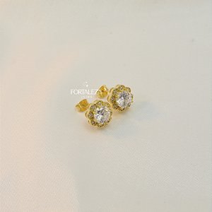 Brinco Flor com Zircônia Cristal Banhado a Ouro 18k