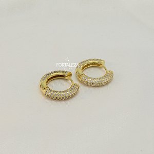 Brinco Argola Cravação Pavê de Zircônia Banhado a Ouro 18k