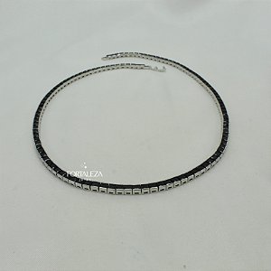 Corrente Riviera Onix Banhado a Ouro Branco