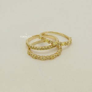 Mix de Anéis Cravejado com Zircônias Banhado a Ouro 18k