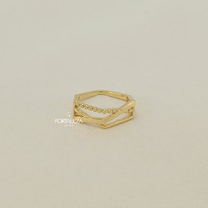 Anel Geométrico Hexágono Banhado em Ouro 18k