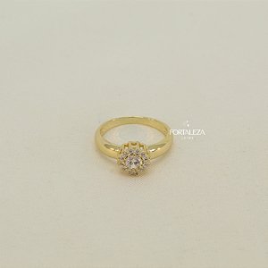 Anel Floral Cravejado com Zircônia Safira Amarela Banhado a Ouro 18k